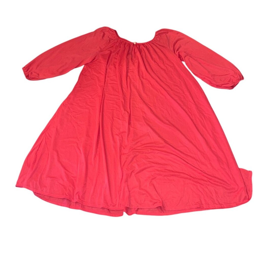 Vintage Womens Pink  Nylon Nightgown With Long Sleeves & Gathered Neckline